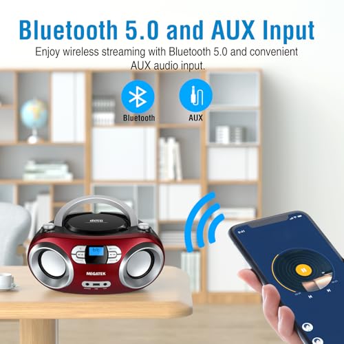 MEGATEK Portable CD Player Boombox with Bluetooth & FM Radio – - Product Imagery