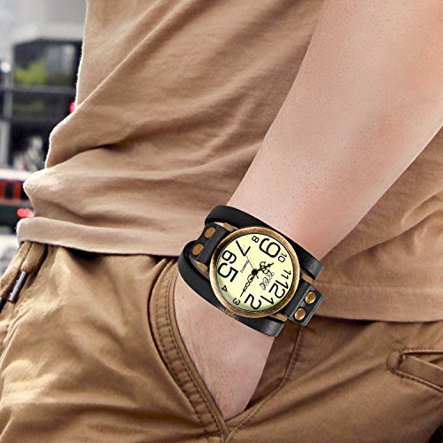 JewelryWe Women Men Watches Retro Multilayer Leather Bracelet - Product Imagery
