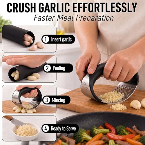 Zulay Kitchen Stainless Steel Garlic Press Rocker Set - Premium - Product Imagery