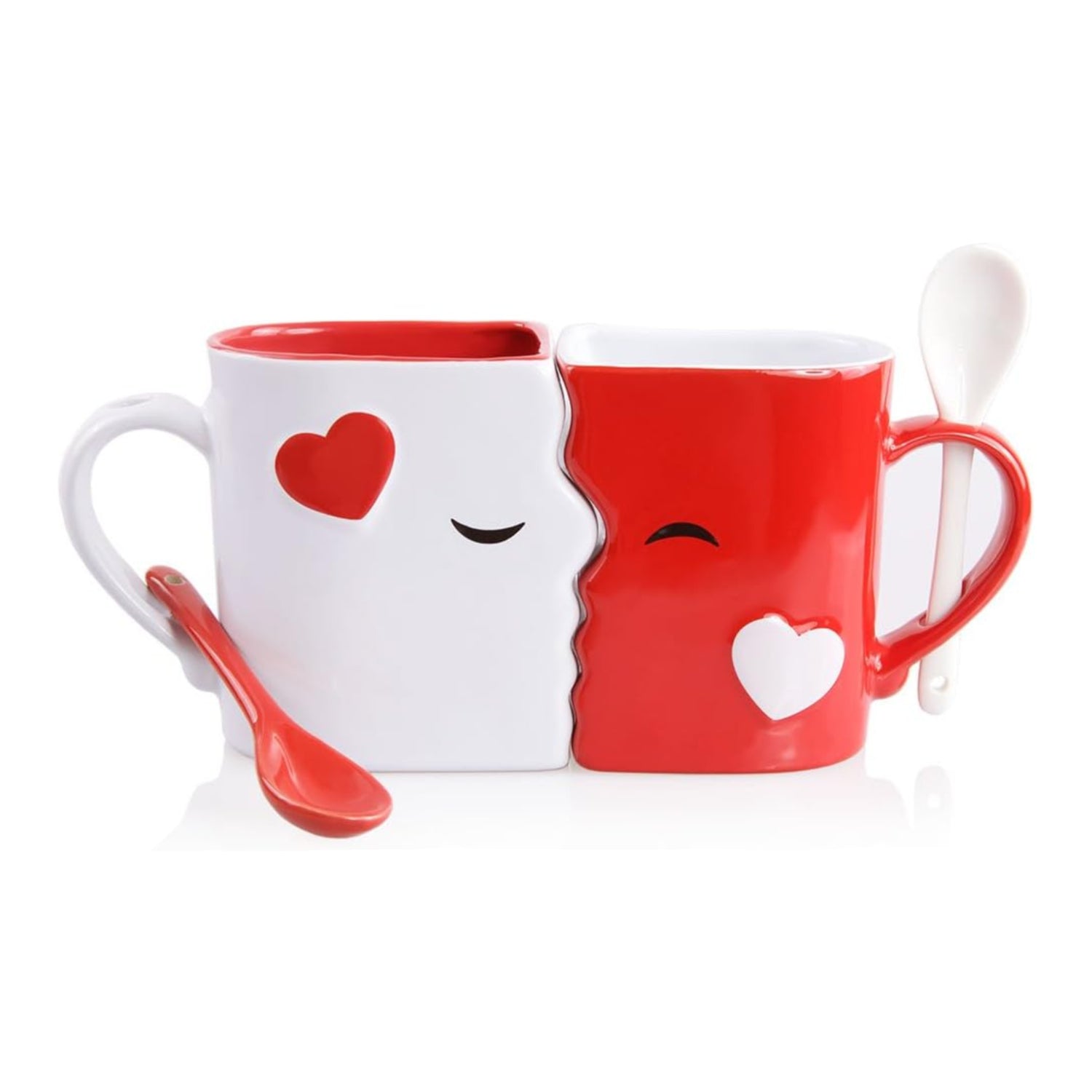 Blu Devil kissing mugs set featuring two large, handcrafted ceramic coffee cups, ideal for wedding or anniversary gifts