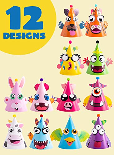 JOYIN 12 Sets Party Hats for Kids Birthday Party Games Craft - Product Imagery