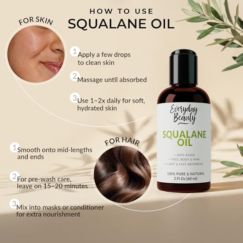 Squalane Oil - 100% Pure & Natural Plant Derived Facial Oil 2 Fl - Product Imagery