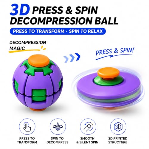 3D Printed Press-Rotating Fidget Spinner Toy, Mechanical Kinetic - Product Imagery