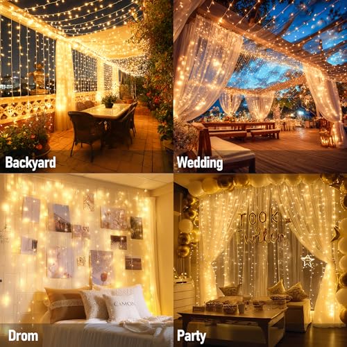 Dazzle Bright 300 LED Curtain Lights, Plug in Fairy Curtain - Product Imagery