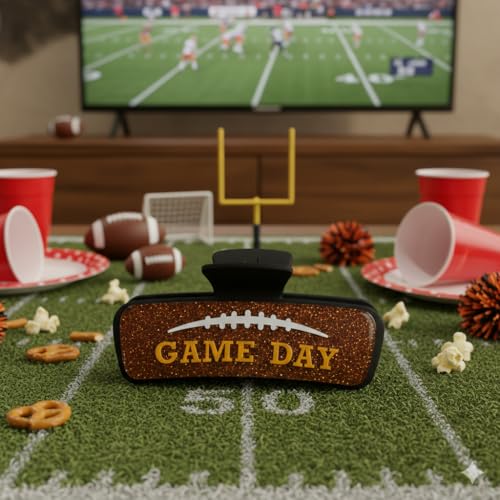 Game Day Hair Clip For Women Brown Glitter Hair Claw for Sports - Product Imagery