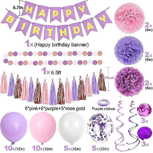 Purple Pink Birthday Party Decorations for Women Girls with - Product Imagery
