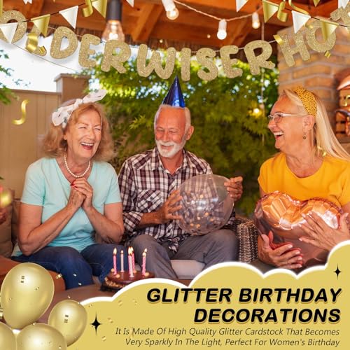 Fulmoon Older Wiser Hotter Banner Birthday sign, Champaign Gold - Product Imagery