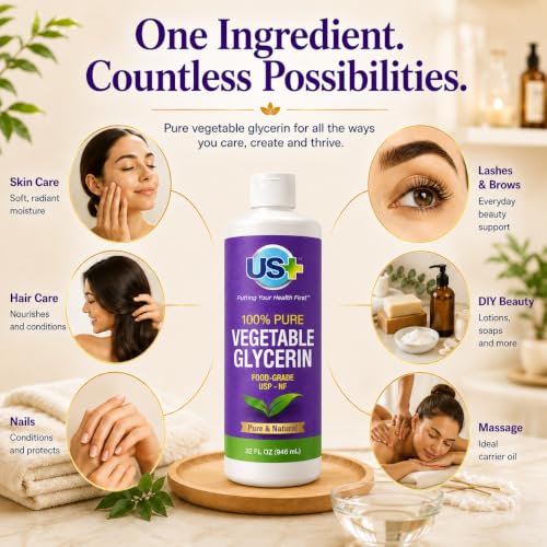 US+ Vegetable Glycerin, Food Grade, USP, 100% Pure - 32 Fl Oz - Product Imagery