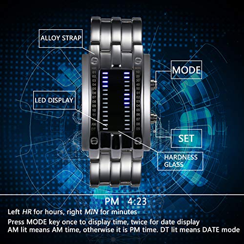 JewelryWe Mens Womens Digital Watch LED Binary Watches 30M - Product Imagery
