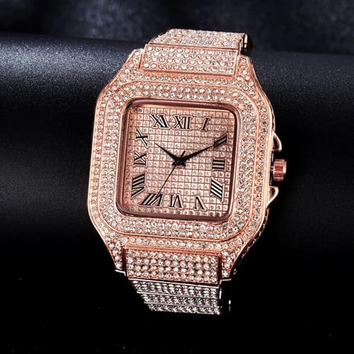 Diamond Watch Iced Out CZ Cuban Link Watch Gold Plated Square - Product Imagery
