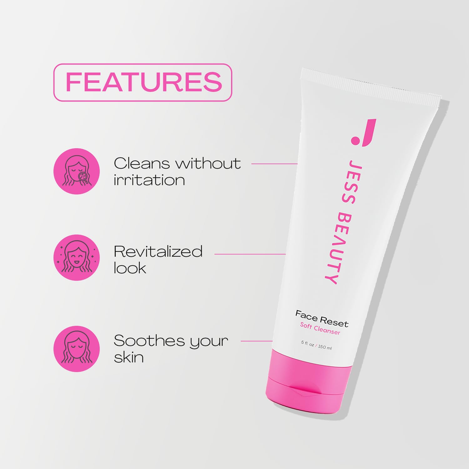 JESS BEAUTY | Face Reset Cleanser | Gentle Hydrating Gel Face Wash with Squalane, Beta-Glucan & Hyaluronic Acid | Cleanses Without Stripping Skin Barrier | Korean Skincare 5 fl oz - JESS BEAUTY Official Product View 4