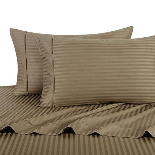 Royal Hotel Striped Taupe 300-Thread-Count 4pc King Bed Sheet - Product Imagery