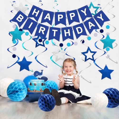 Birthday Decorations Happy Birthday Banner with Honeycomb Balls - Product Imagery