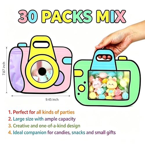 30PCS Cartoon Camera Shape Gift Bags with Handles,Bulk Party - Product Imagery