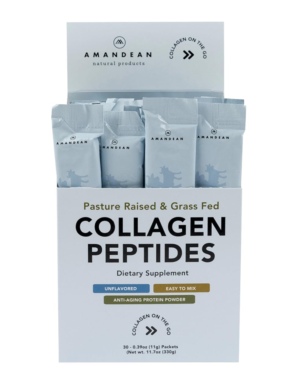 AMANDEAN Collagen Peptides Powder Packets Grass Fed 30 - AMANDEAN Official Imagery - 1