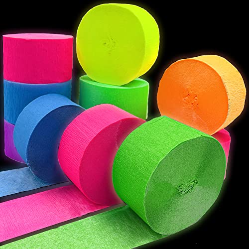 600 feet Glow Crepe Paper Streamers UV Glow Party Neon Streamer - Product Imagery