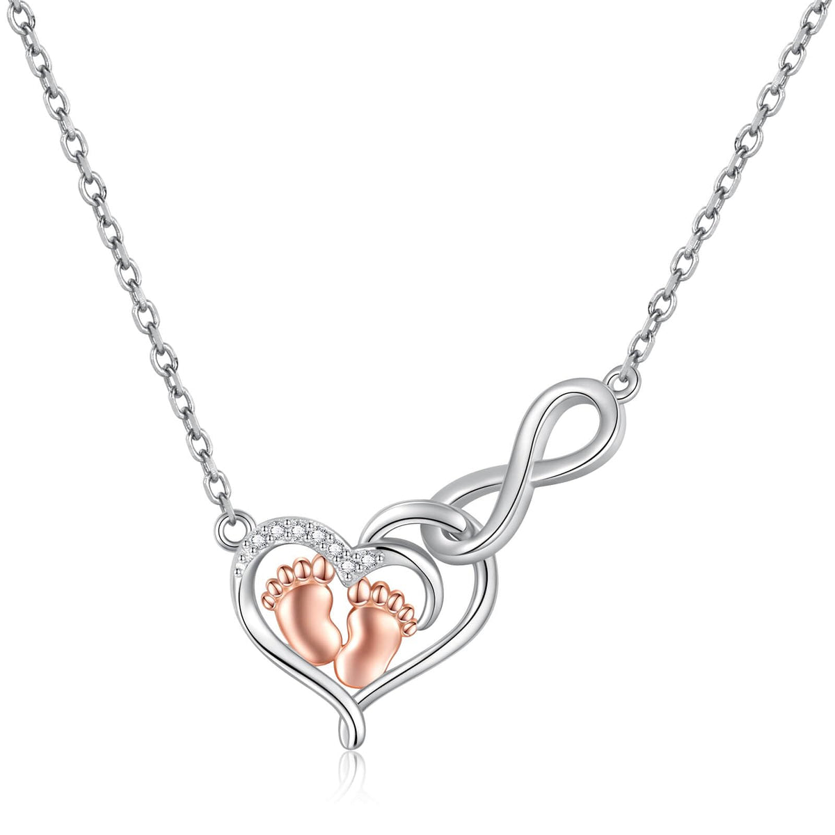 925 Sterling Silver Infinity Heart Little Feet Necklace for - sagrence Official Imagery - 1