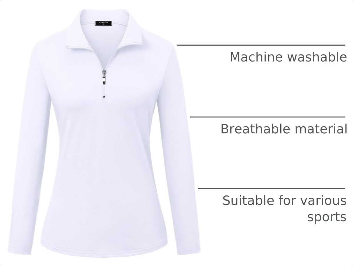 Womens Golf Shirts Long Sleeve Workout Tops Zip Up Tennis - Vidusou Official Imagery - 5