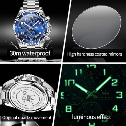 OLEVS Mens Stainless Steel Watch Fashion Luxury Big Face Analog - Product Imagery