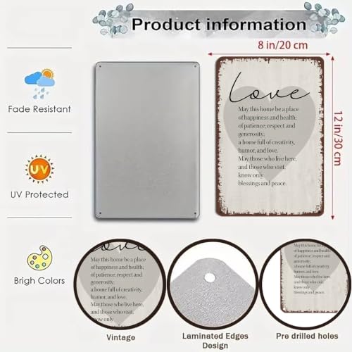 8x12 Inch Aluminum Metal Wall Sign, Love Home Blessing Wall - Product Imagery