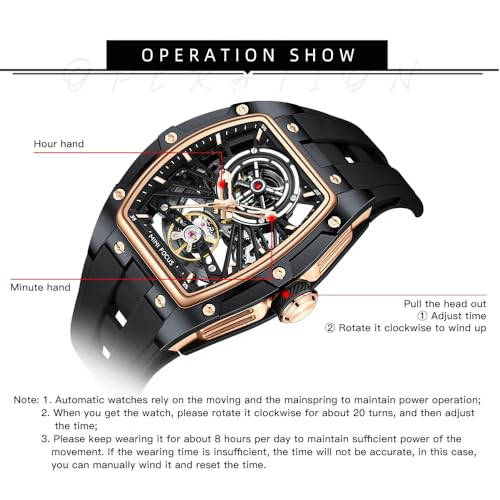 AIMES Men's Tonneau Skeleton Automatic Mechanical Watch, - Product Imagery