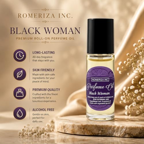 10ml Black Women Fragrance Body Oil, Roll On Glass Bottle - Product Imagery