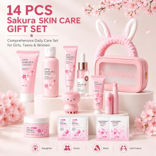 Sakura Skin Care Set for Kids Teen Girls, 14 PCS Daily Gentle - Product Imagery