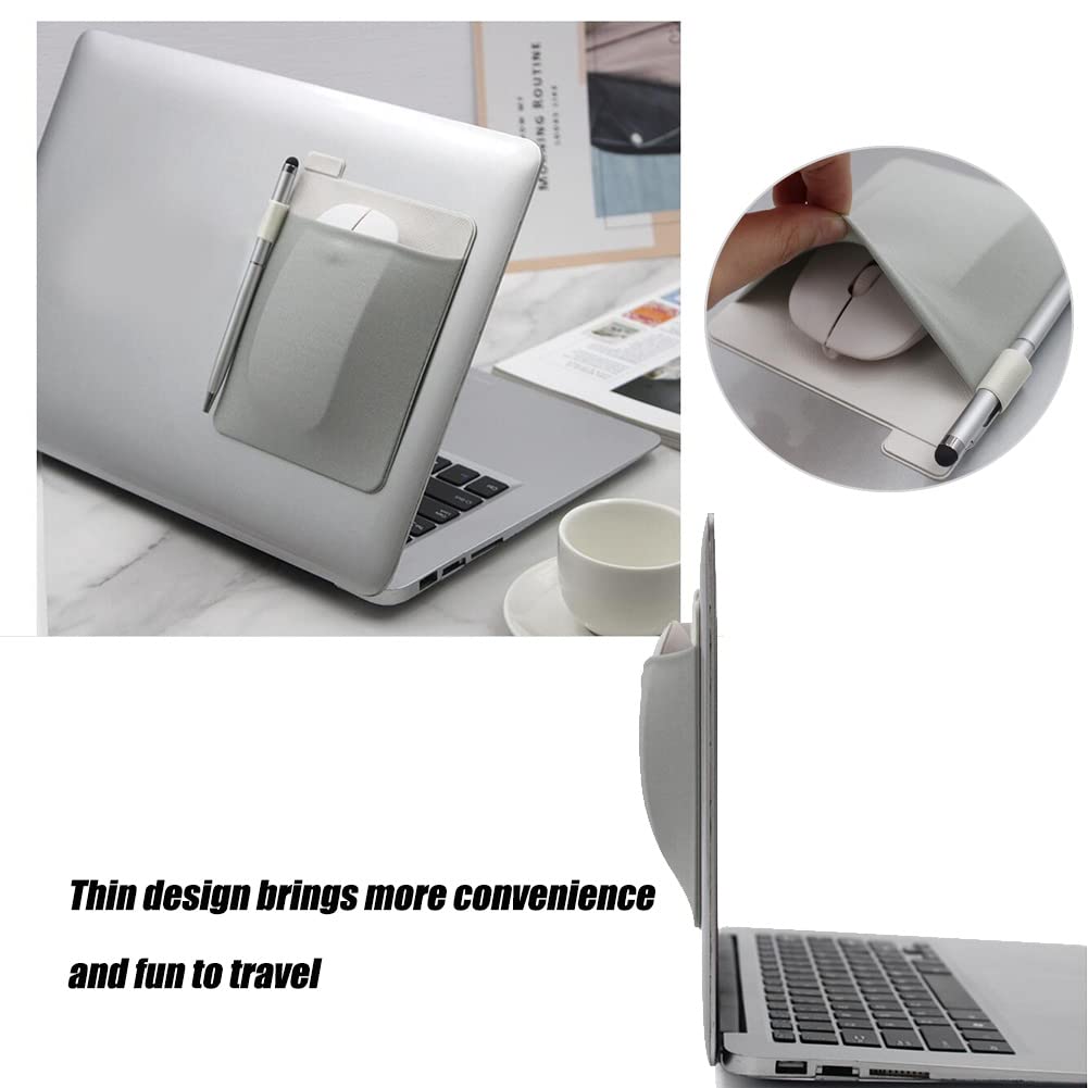RIVEENY Pocket Pouch for Laptop with Reusable Adhesive,Pouch Holder for Computer Accessories,Self-Adhesive Mouse Headset Storage Bag for Portable External USB Cable,Apple Magic Mouse