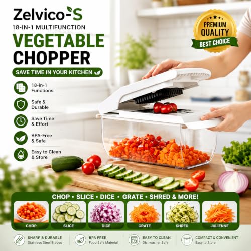 18-in-1 Vegetable Chopper with Container – Mandoline Slicer, - Product Imagery