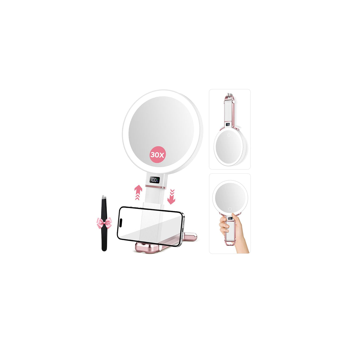 30X Travel Magnifying Mirror with Light Height Adjustable - MOMOKUBA Official Imagery - 1
