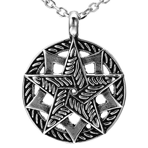 Mens Stainless Steel Pentacle Pentagram Pendant Necklace - Product Imagery