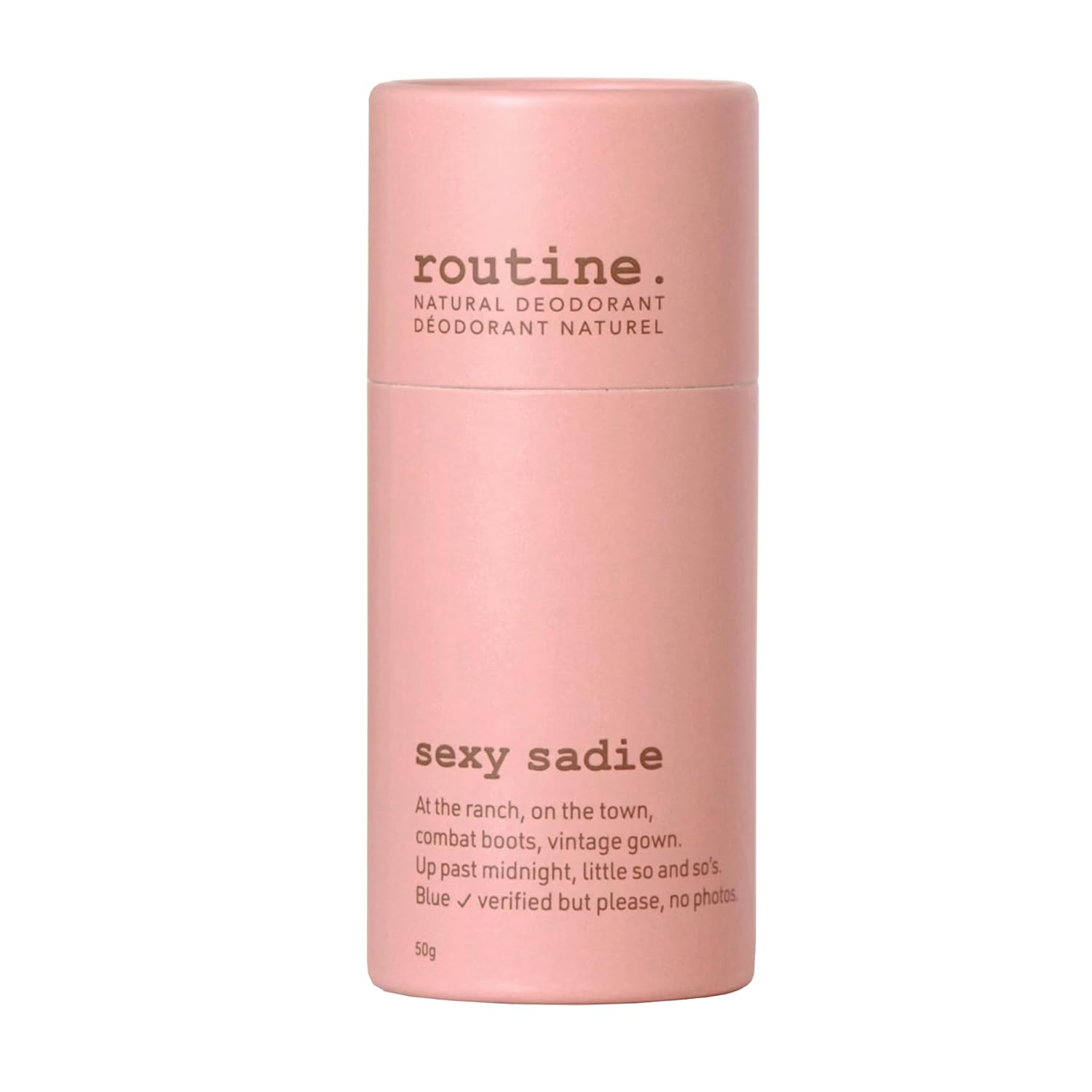 Routine Natural Deodorant Sexy Sadie Deo Stick, 50g, featuring a sleek white stick with colorful floral design and branding.