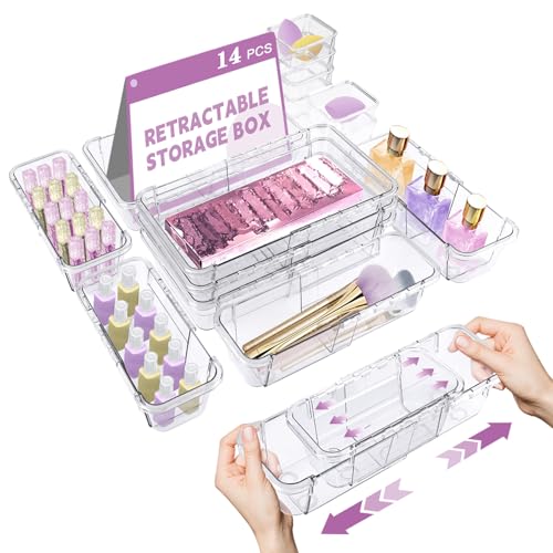 14 Pcs Adjustable Drawer Organizer, Clear Drawer Organizer - Product Imagery