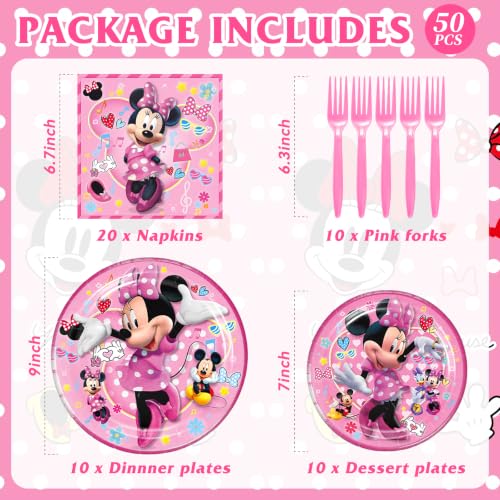 Minnie Birthday Party Plates Set, 50Pcs Minnie Birthday Plates - Product Imagery
