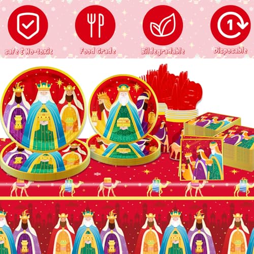 141Pcs Three Kings Day Supplies Party Plates and Napkins Forks - Product Imagery