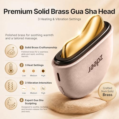 GS5 Electric Heated Gua Sha Tool, Red Light Face Massager, Pink - Product Imagery