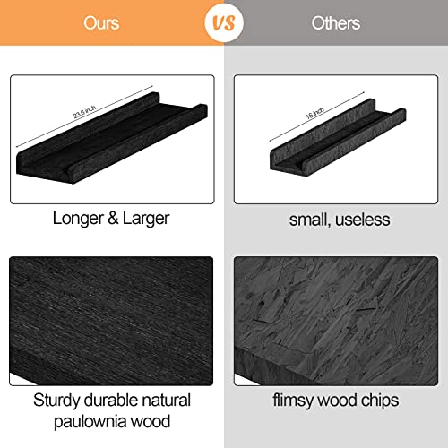 Black Floating Shelves Wall Mounted Set of 3, 23.6 Inch Rustic - Product Imagery