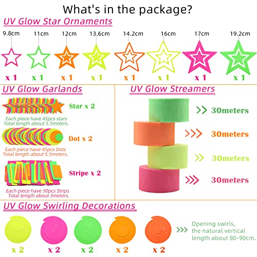 540feet Paper UV Neon Garland Neon Streamers Glow in The Dark - Product Imagery