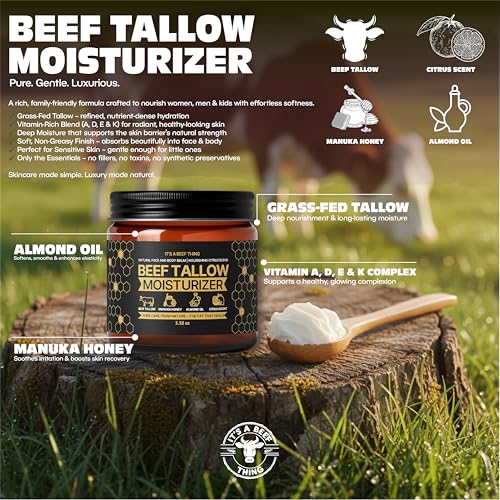 Tallow and Honey Balm for Skin & Face - 100% Grass-Fed Organic - Product Imagery