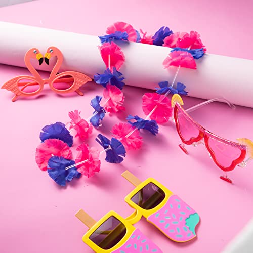 JOYIN 12 Pieces Luau Party Glasses and 12 Pieces Hawaiian Leis, - Product Imagery