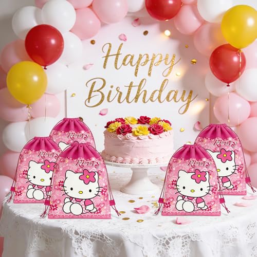 12 Pcs Kitty Drawstring Bag Set, Kitty Birthday party supplies, - Product Imagery