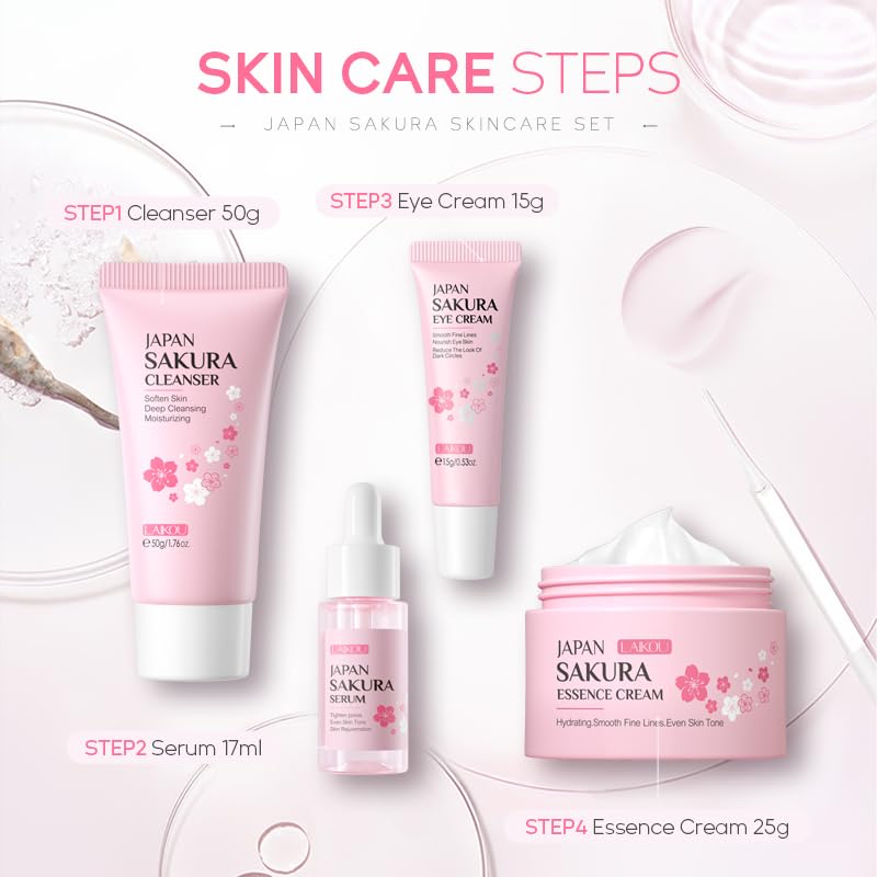 LAIKOU Skin Care Set JAPAN SAKURA Beauty Gift Sets Skin Care Kit - Product Imagery