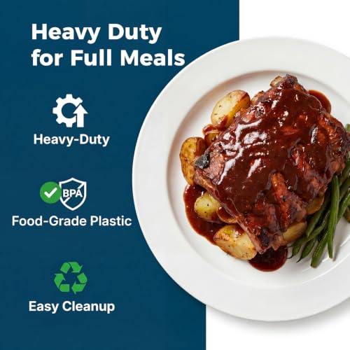 TENYASEN White Plastic Plates, 100 Pack, Heavy Duty Disposable - Product Imagery