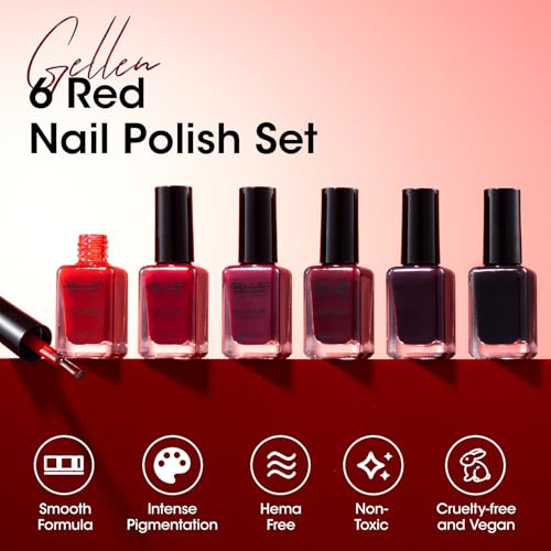 GELLEN Dark Red Nail Polish Set Fall Winter, No Light Needed, - Product Imagery