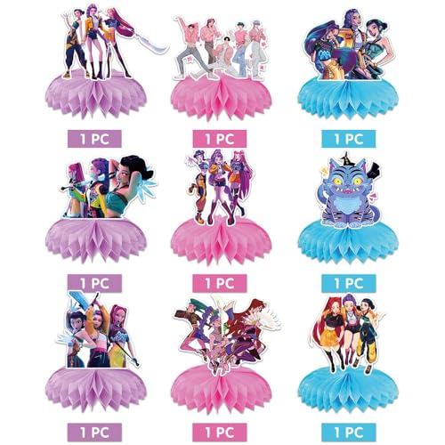 K Pop Demon Birthday Party Supplies , 9Pcs Honeycomb - Product Imagery