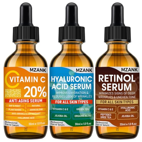 3 Pack Face Serum Skin Care Set-Includes Vitamin C, Hyaluronic - Product Imagery