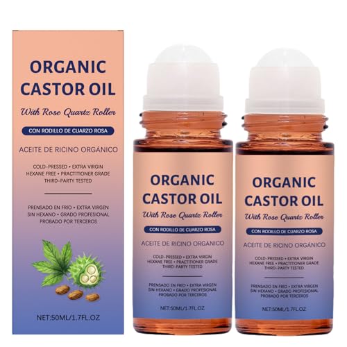 2PC Organic Castor Oil Roll On with Rose Quartz Roller 100 - LOYOTICE Official Imagery - 1