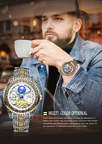 FANMIS Men Automatic Skeleton Watch Stainless Steel Band - Product Imagery