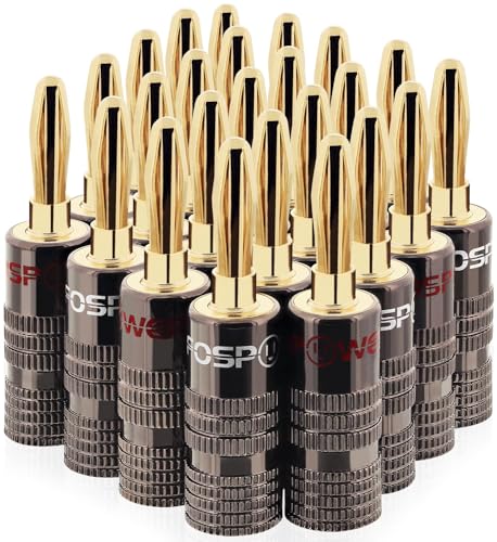 FosPower Banana Plugs 12 Pairs 24 pcs Closed Screw 24K Gold - FosPower Official Imagery - 1