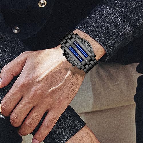 FANMIS Creative Mens Binary Matrix Blue LED Digital Watch Black - Product Imagery